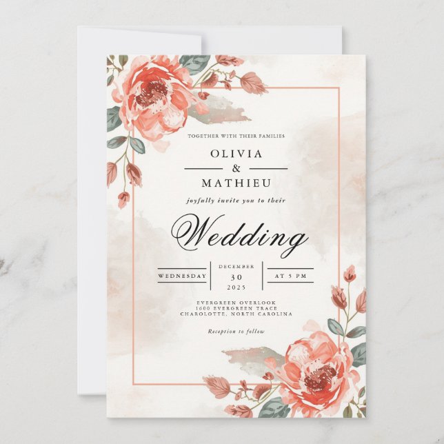 Convites Soft Coral Floral Archway Wedding (Frente)