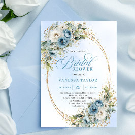 Convites Soft Dusty Blue Floral Script Bridal Shower Invite