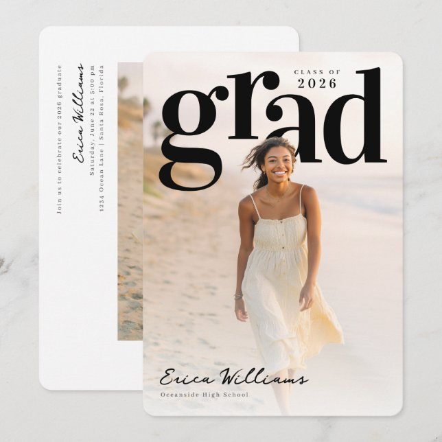 Convites Soft Editorial Grad PhotoPop Graduation (Frente/Verso)