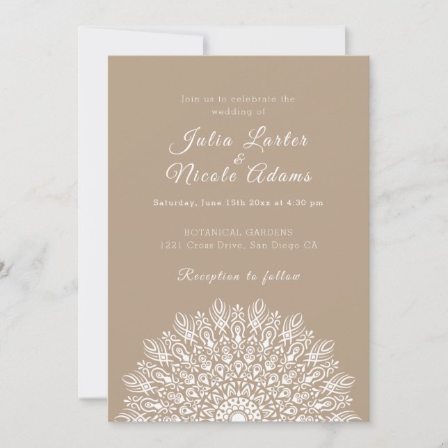 Convites Soft Feather Dry Pampas Grass Mandala Wedding (Frente)