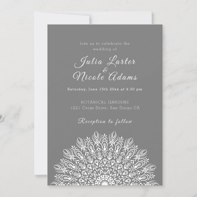 Convites Soft Feather Dry Pampas Grass Mandala Wedding (Frente)