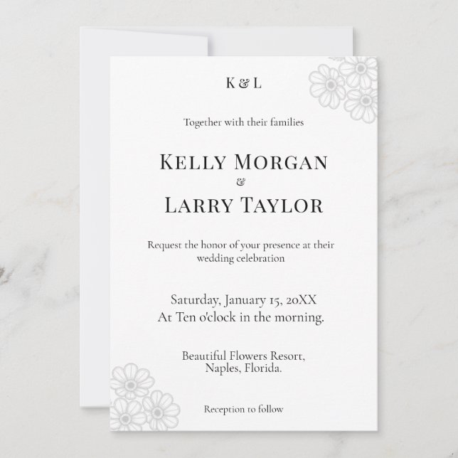 Convites Soft Floral Elegance Minimalist Wedding Invitation (Frente)