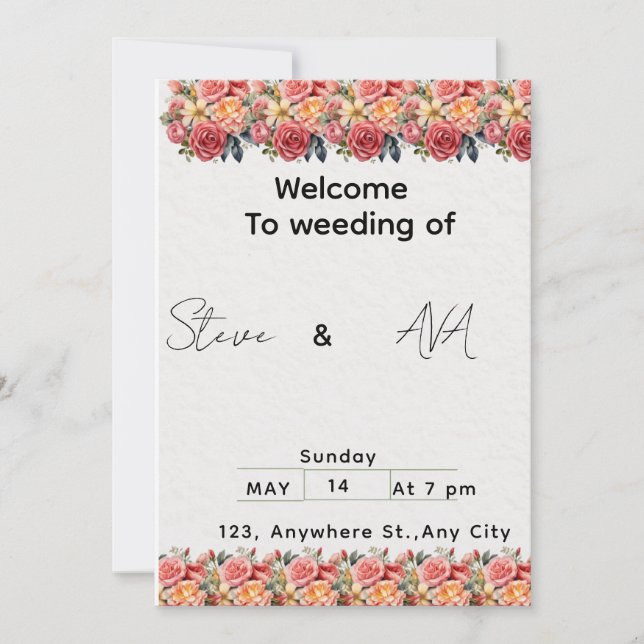 Convites Soft Floral Pink Wedding Invitation | Romantic & E (Frente)