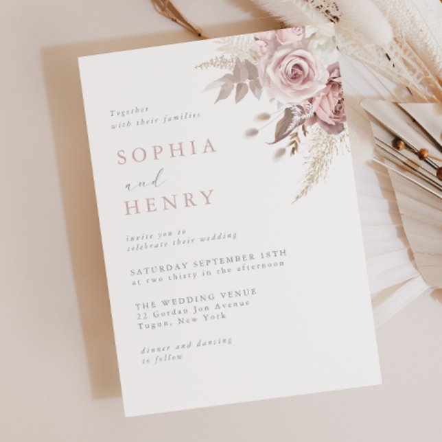 Convites Soft Gentle Blush Floral Wedding Invitation (Criador carregado)