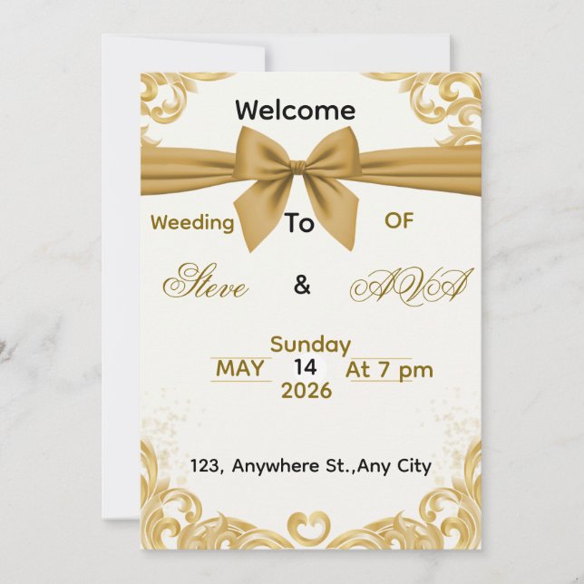 Convites Soft Gold Wedding Invitation – Minimal Elegant Des (Frente)