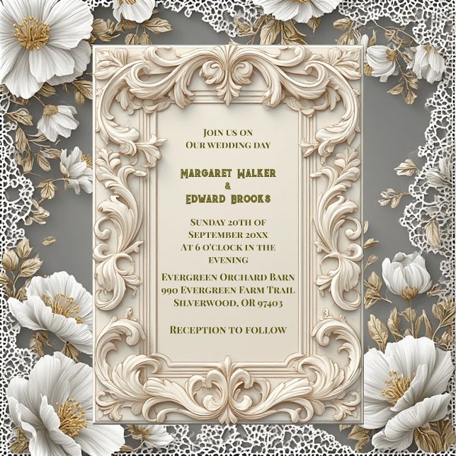 Convites Soft Ivory Baroque Grandeur Acanthus Swirl Minimal (Soft Ivory Baroque Grandeur Acanthus Swirl Minimal Invitation)