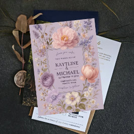 Convites Soft Lavender Floral Romantic Peony and Wildflower