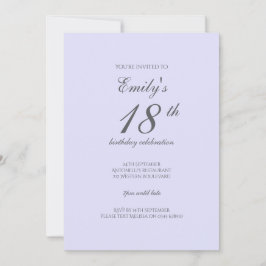 Convites Soft Lavender Minimalist 18th Birthday Invitation