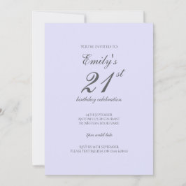 Convites Soft Lavender Minimalist 21st Birthday Invitation