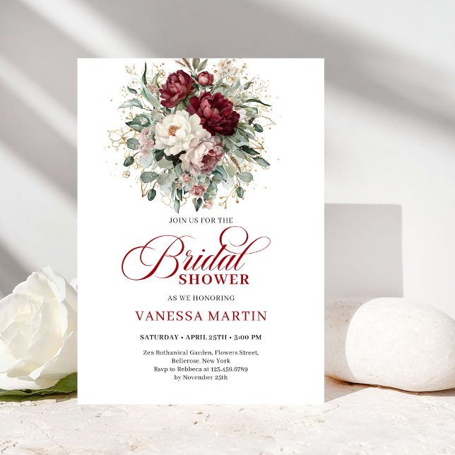 Convites Soft Marsala Flowers Bridal Shower Invitation (Soft Marsala Flowers Bridal Shower Invitation)