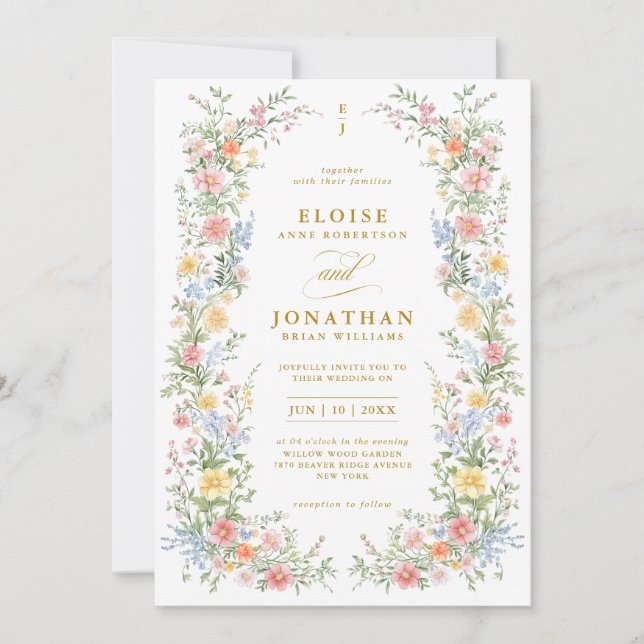 Convites Soft Pastel Ornate Spring Floral QR Code Wedding (Frente)