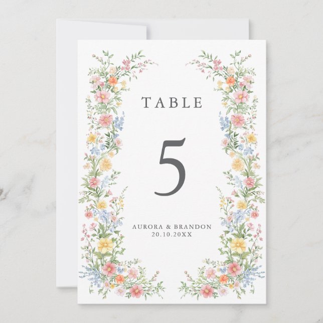 Convites Soft Pastel Ornate Spring Floral Table Number Card (Frente)