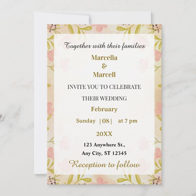 Convites Soft Pastel Watercolor Floral Frame (Frente)