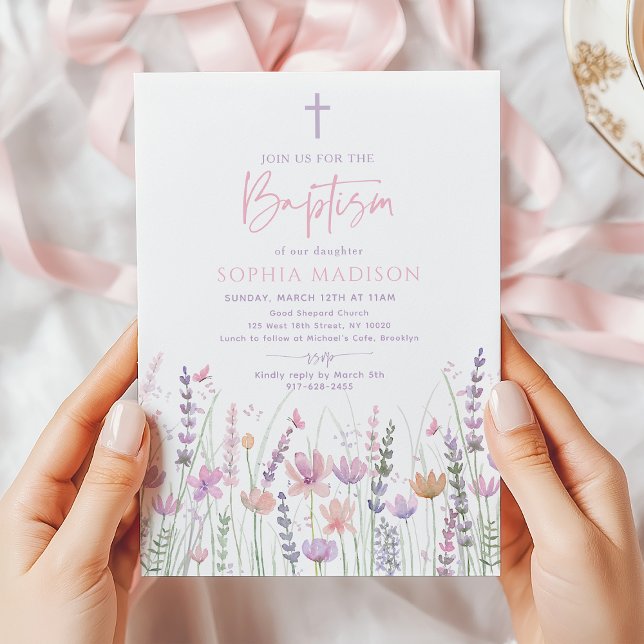 Convites Soft Pastel Wildflower Butterfly Baptism (Criador carregado)