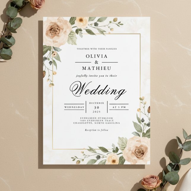 Convites Soft Peach Foliage Accent Wedding (Criador carregado)