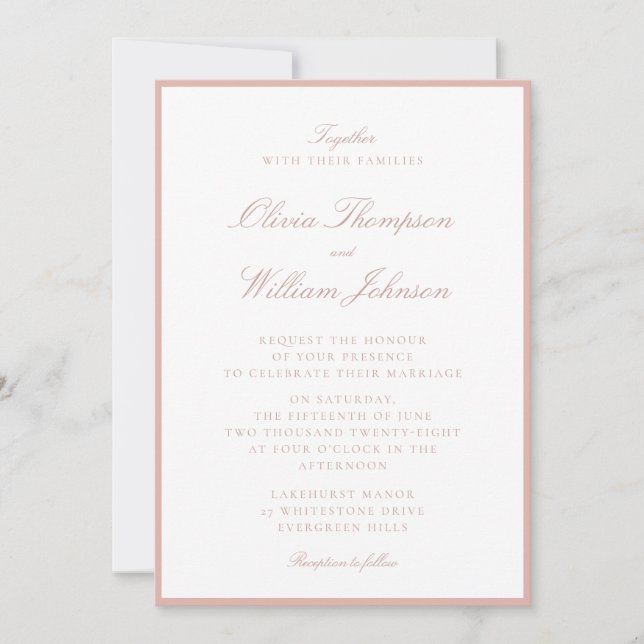 Convites Soft Peach Framed Wedding Invitation (Frente)