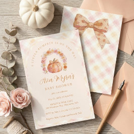 Convites Soft Peach Gingham Pumpkin Baby Shower TMF26