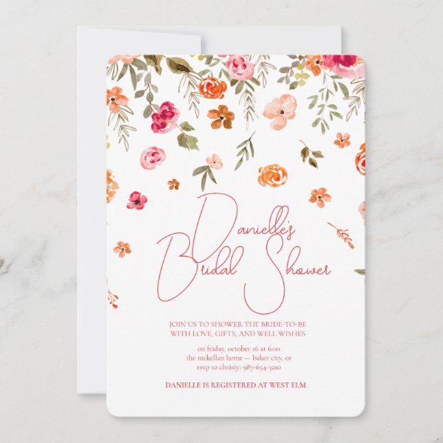 Convites Soft Petal Rain Bridal Shower Invitation (Frente)
