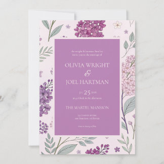 Convites Soft Pink and Purple Lilac Floral Wedding