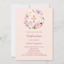 Soft pink blush florals cross Confirmation
