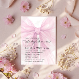 Convites Soft Pink Bow Script Baby Shower Invite