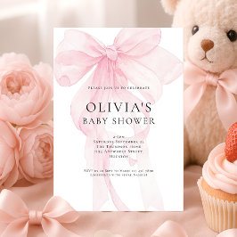 Convites Soft Pink Bow Text Overlay Baby Shower