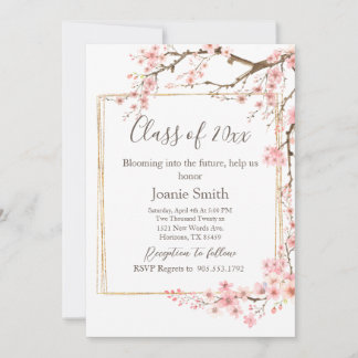 Convites Soft Pink Cherry Blossom Graduation
