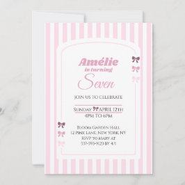 Convites Soft Pink Coquette Bow Girl Seventh Birthday Party