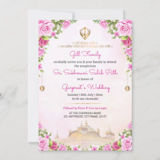 Convites Soft Pink Floral Sukhmani Sahib Path Invitation