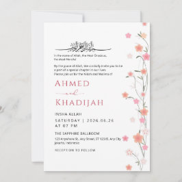 Convites Soft Pink Floral Vine Islamic Wedding Nikah