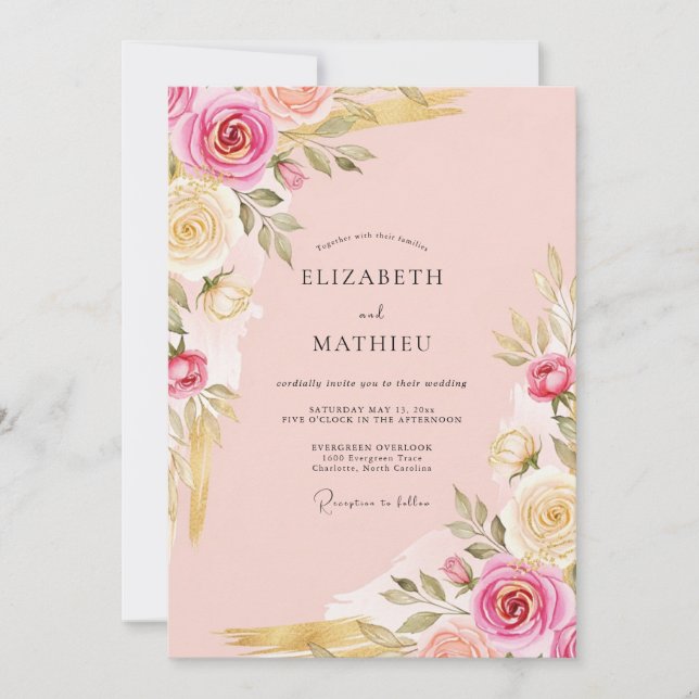Convites Soft Pink Ornate Botanical Wedding (Frente)