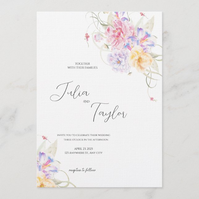 Convites Soft Pink Rose Wedding Invitation (Frente)