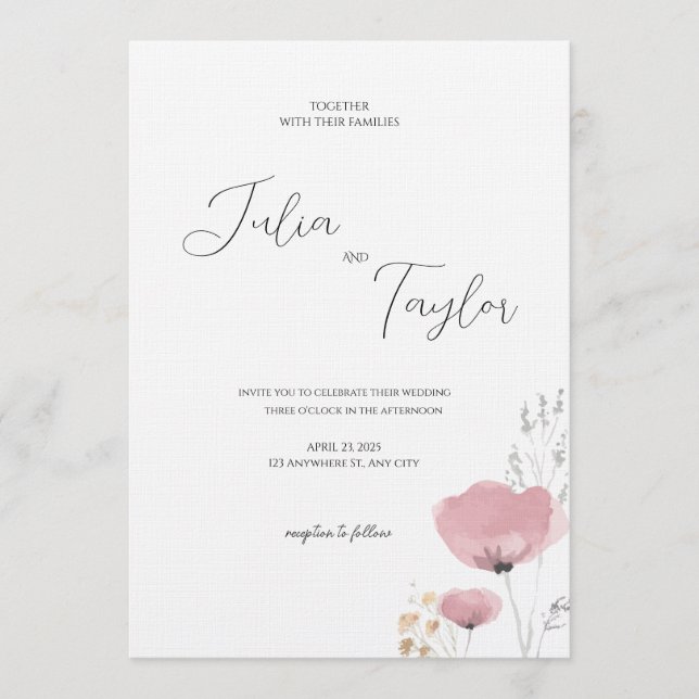 Convites Soft Pink Rose Wedding Invitation (Frente)