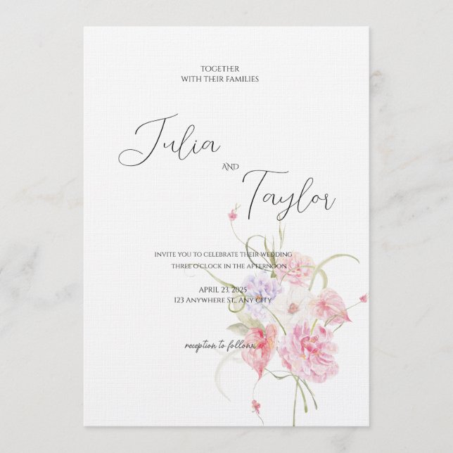Convites Soft Pink Rose Wedding Invitation (Frente)