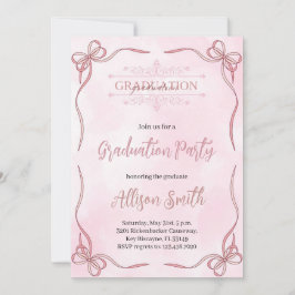 Convites Soft pink watercolor grade invitation with bow