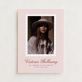 Convites Soft Pink White Stamp Graduation Announcement card