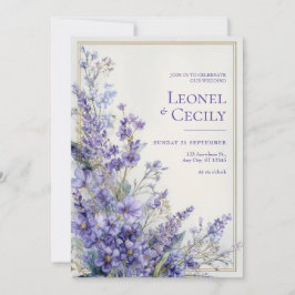 Convites Soft Purple Watercolor Lavender Greenery Border