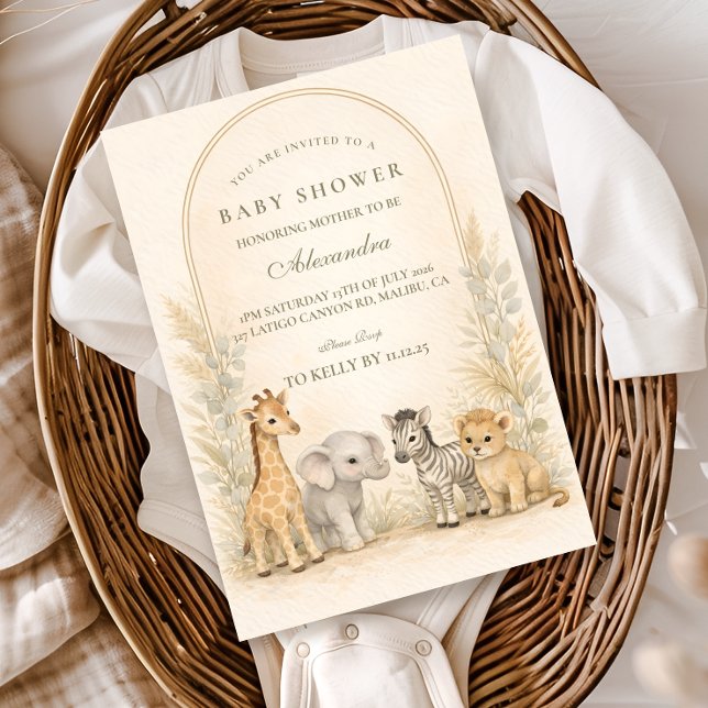 Convites Soft Safari Jungle Baby Shower (Criador carregado)