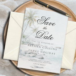 Convites Soft Tropical Palm Watercolor Beach Save the Date