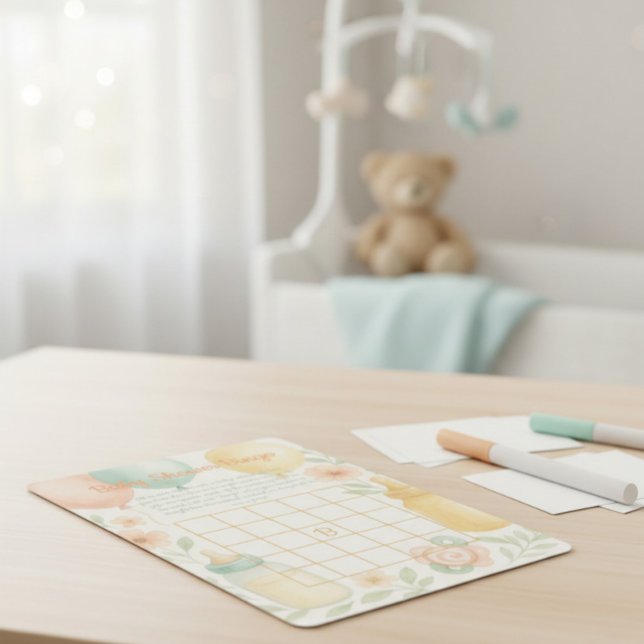 Convites Soft Watercolor Baby Shower Bingo Card  (Criador carregado)