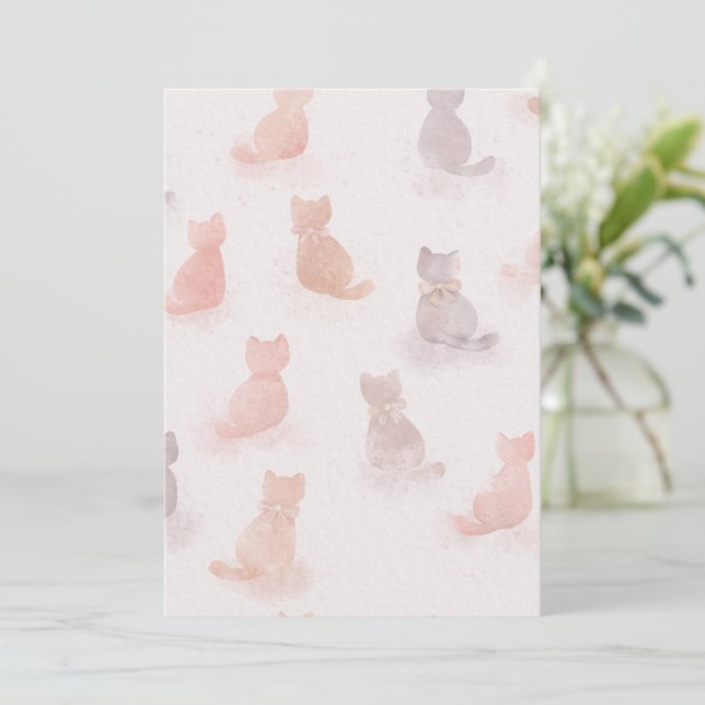 Convites Soft Watercolor Cat Pattern Invitation (Em pé/Frente)