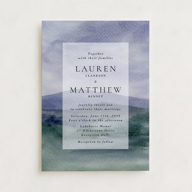 Convites Soft Watercolor Mountain Landscape Wedding  (Criador carregado)