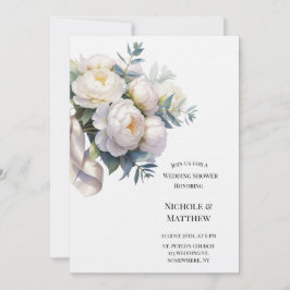 Convites Soft White Peony with Eucalyptus Wedding Shower