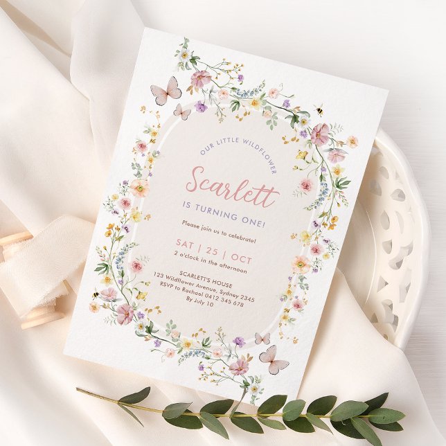Convites Soft Wildflower Butterfly Girl Birthday Party (Criador carregado)