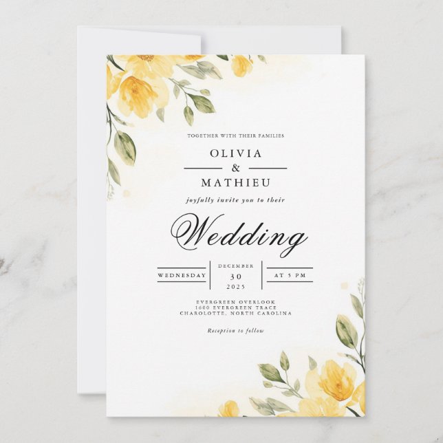 Convites Soft Yellow Botanical Flourish Wedding (Frente)