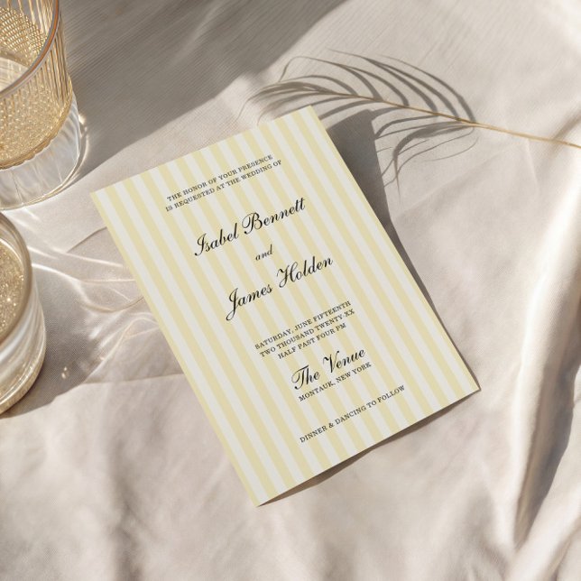 Convites Soft Yellow Stripes Wedding  (Criador carregado)