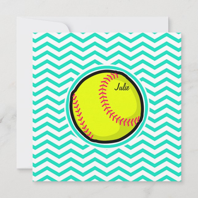 Convites Softball; Aqua Green Chevron (Frente)