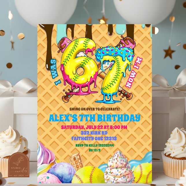 Convites Softball Drip 67 boy Birthday Party Invitation (Criador carregado)