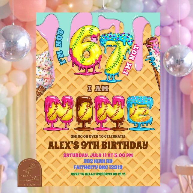 Convites Softball Ice Ceam Drip Six Seven boy 9th Birt (Criador carregado)