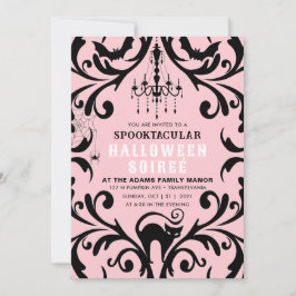 Convites Soireira de Grelo de Halloween, Rosa e Damasco Neg
